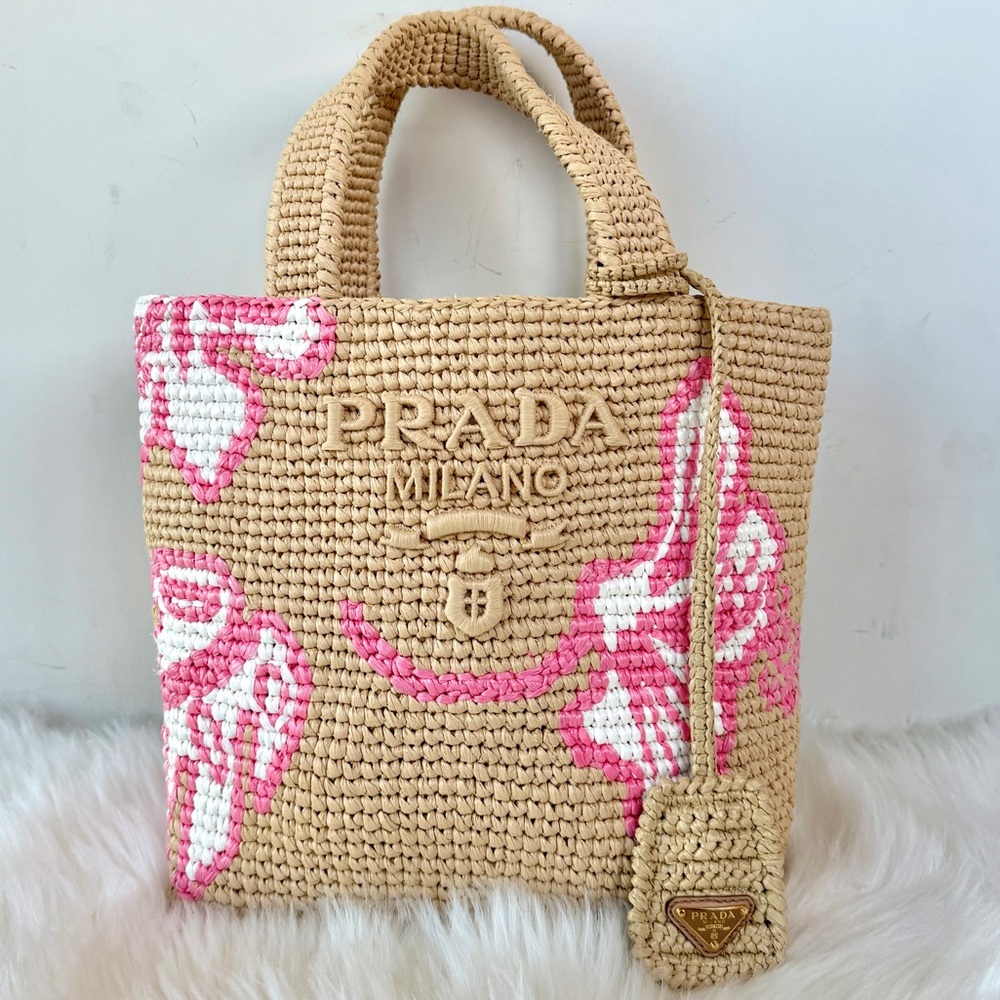 Limited Edition Prada Raffia Pink Floral Handbag